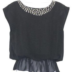 Kenneth Cole NY Black Sheer Blouse Sliver Sz 6